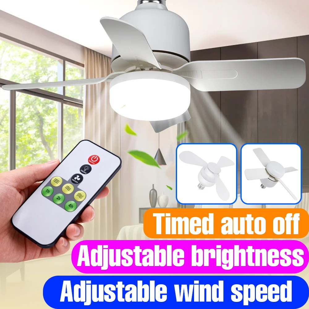 20W E27/E26 LED Fan Lamp Silent Fan Recessed Light Bulbs 6Blades With Remote Control Dimmable Bedroom Living Room Home