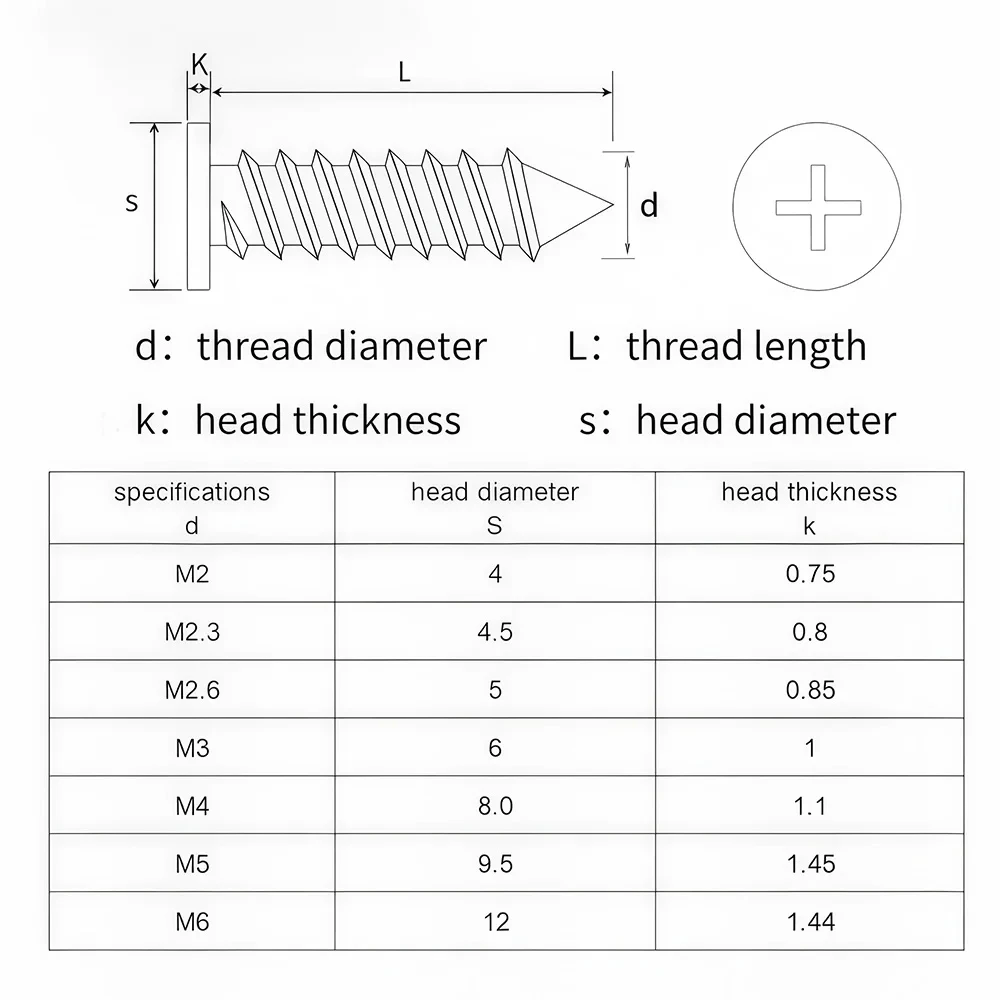 M2 M2.3 M2.6 M3 M3.5 M4 M6 Cross 304 Stainless Steel Self tapping Wood Screw  Phillips Super Ultra Thin Flat Wafer Head 35-75pcs