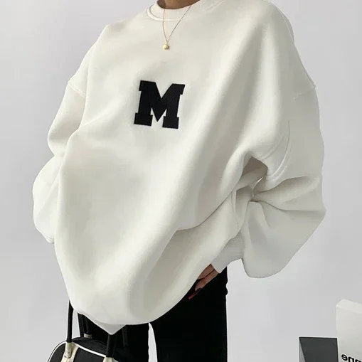 Vintage Pullover Letter Embroidery Long Sleeve Casual Streetwear Hip Hop Sweatshirt Baggy All-match O-neck Loose Oversize Hoodie