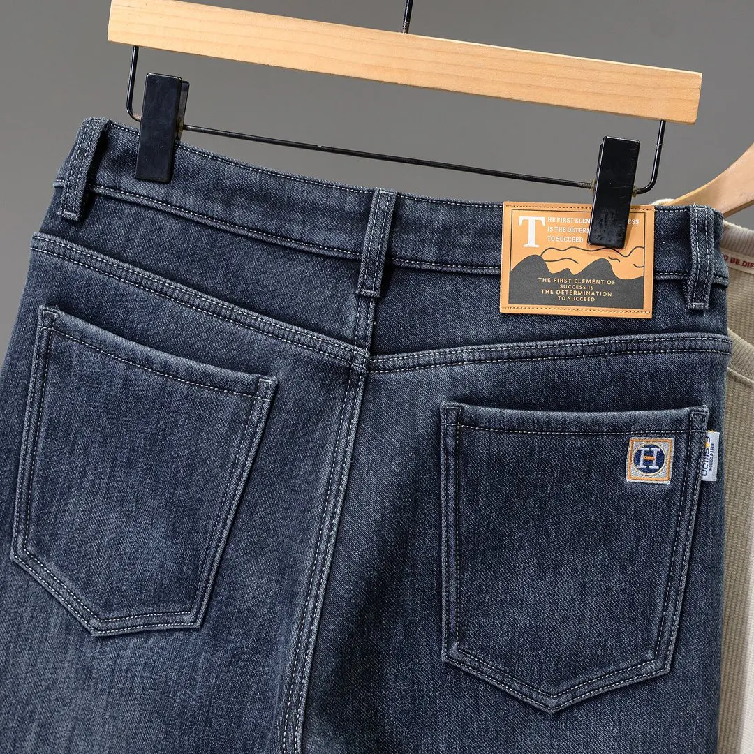 الشتاء الرجال مستقيم الصوف الدافئة الجينز تمتد مريحة فضفاضة عارضة الدنيم السراويل المخملية سميكة ضئيلة السراويل #5