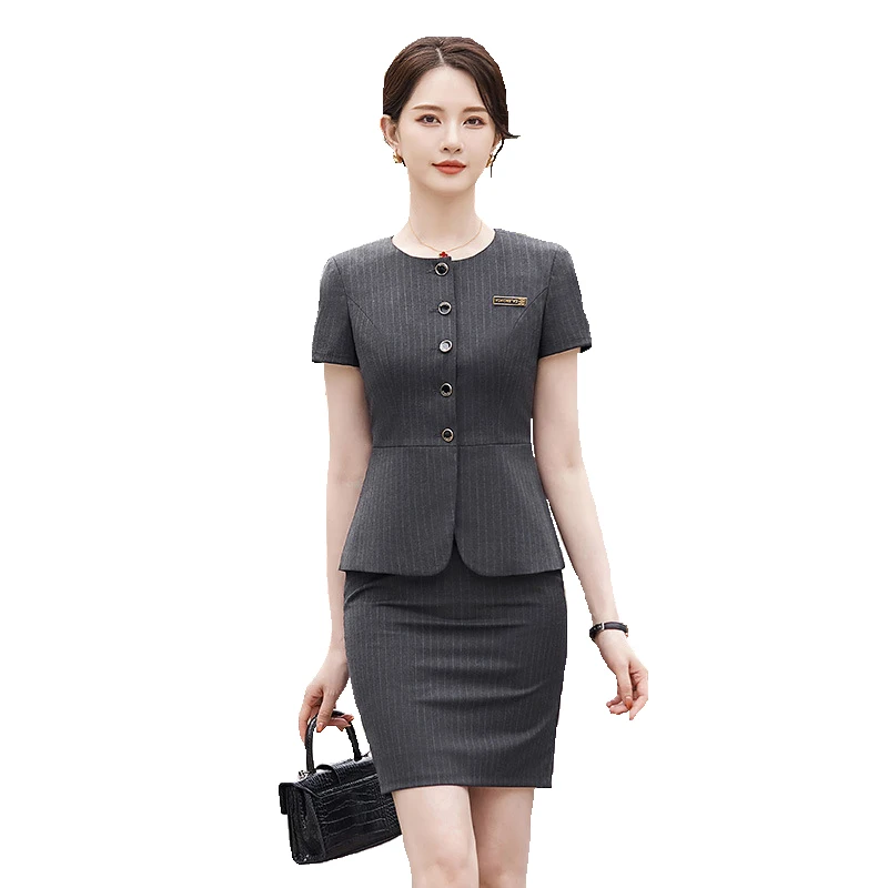 Summer Short Sleeve Women Business Suits OL Styles Office Ladies Formal Professional Work Wear with Skirt and Tops Career Set