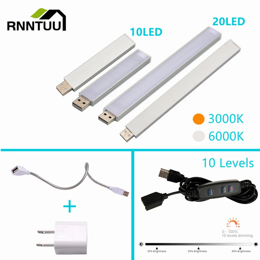 

Mini Dimmable Aluminuw Shell LED Table Lamp Portable 10/20LEDs Night Light Bendable Extension Pole US Plug Adapter Book Light