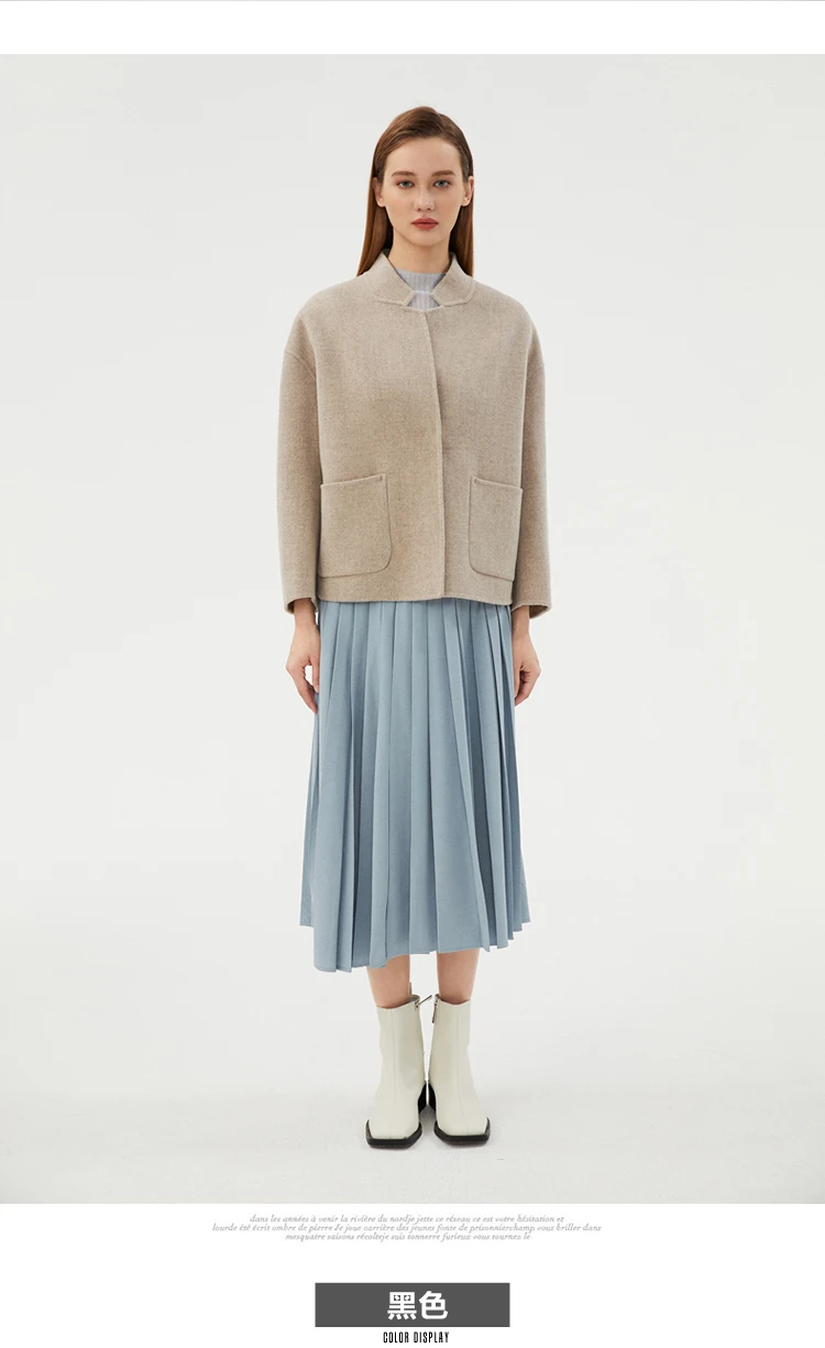 CAIXINGLE Herbst- und Winterneuer Damenmantel 100% Reine Wolle Wendbarer Wollmantel Stehkragen Schwalbenschwanz-Damen-Crop-Top – Detail 16