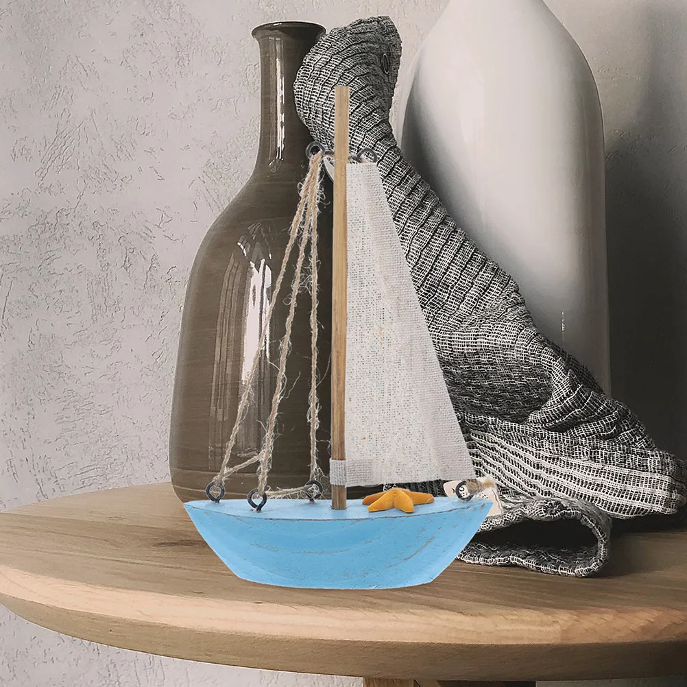 

2Pcs Wooden Sailboat Decor Lightweight Mediterranean Sailing Boat Ornament for Office Table Bedroom Shelf Nautical Event