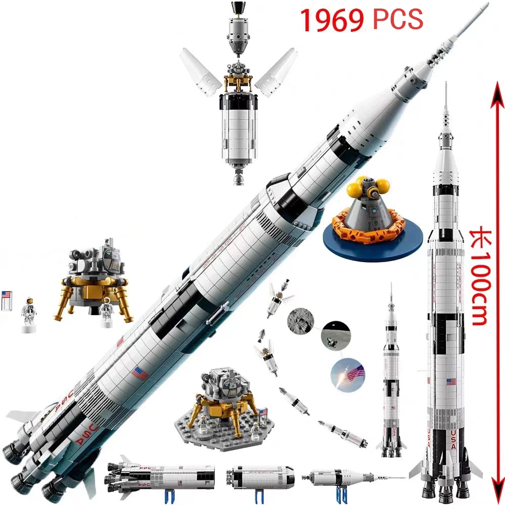 1969pieces Apollo Saturn 5 Model Building Blocks Space Rocket Series Set Assembled Education Toys Birthday Christmas Gift 92176