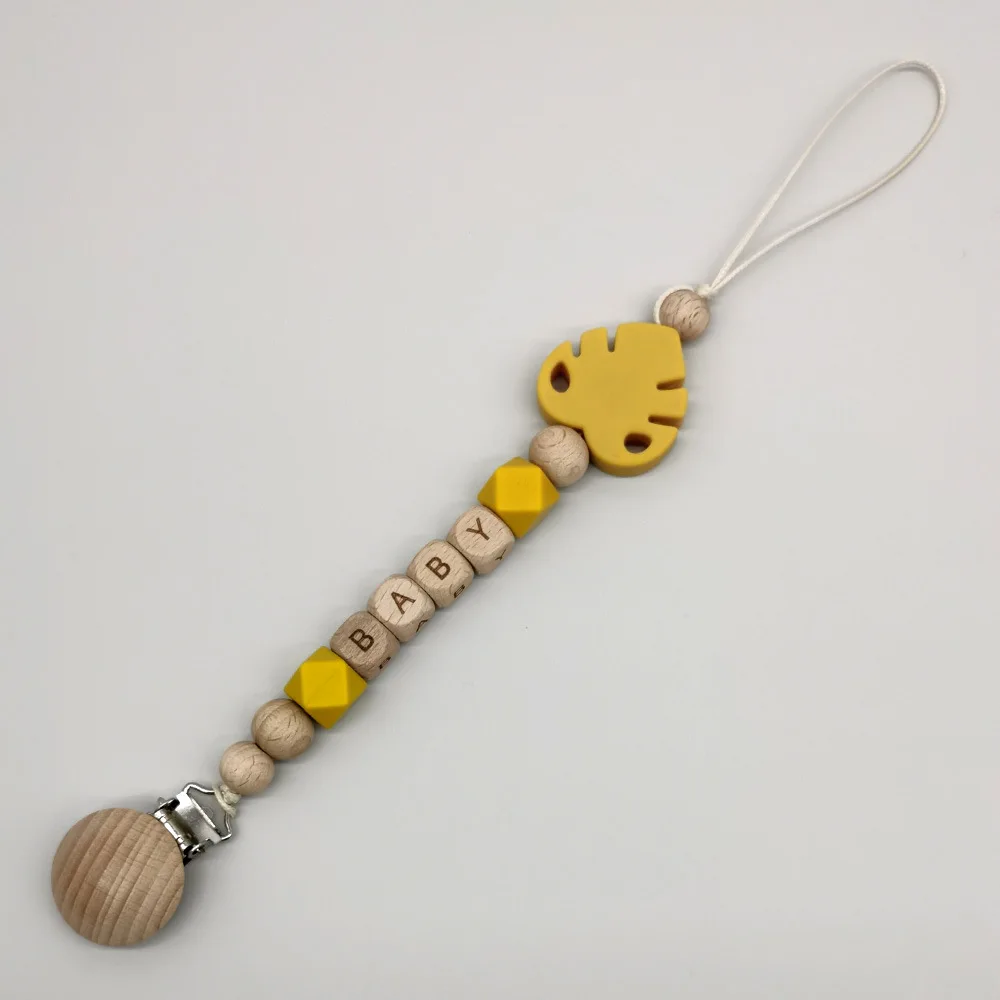 Custom Name Wooden Personalized Baby Pacifier Chain Silicone Bead Dummy Nipple Holder Guard Teether Pendant Newborn Gift Stuff