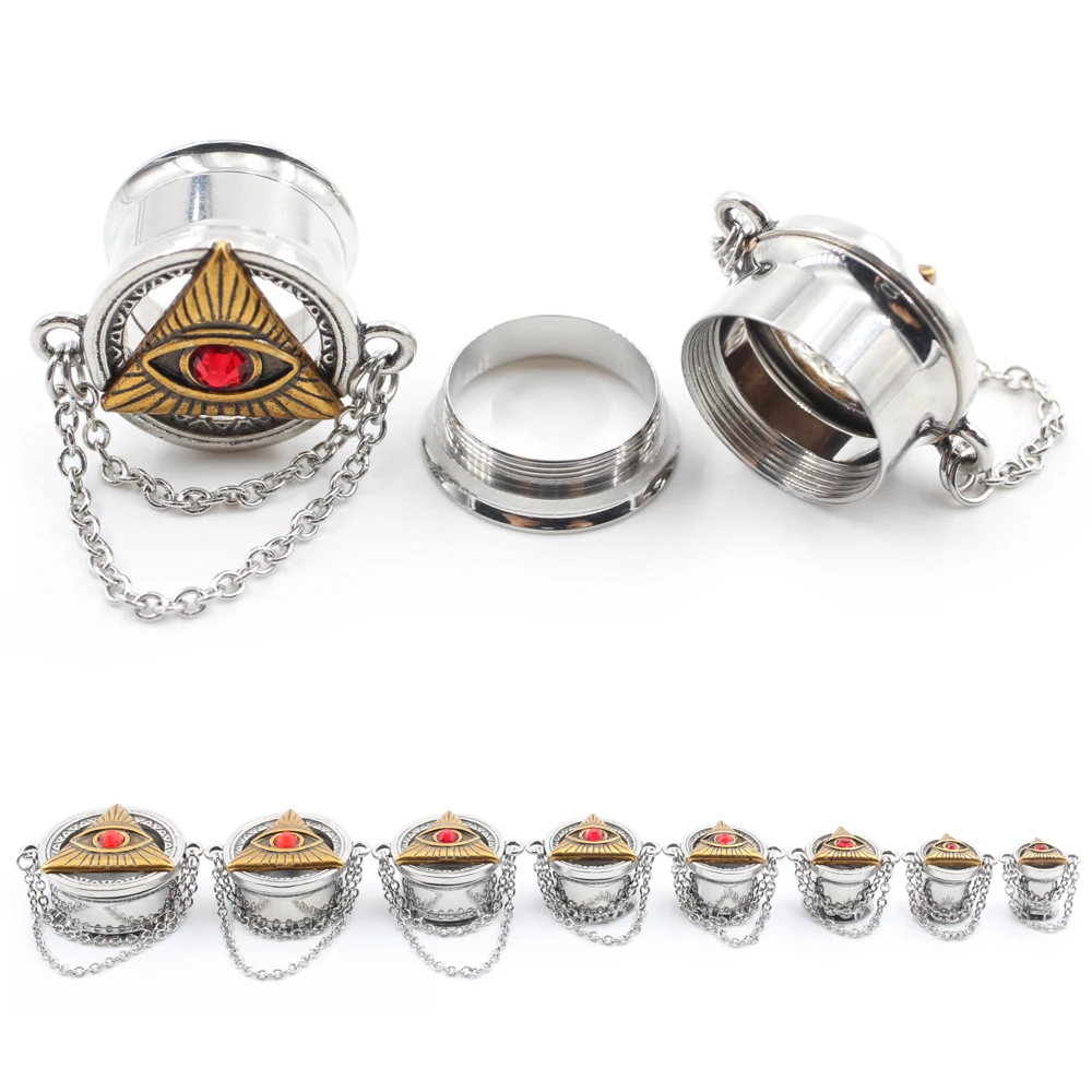 1PC Stainless Steel Triangle Eye Chain Ear Flesh Tunnels Plugs Expander Stretcher Flared Gauges Earrings Piercing Body Jewelry