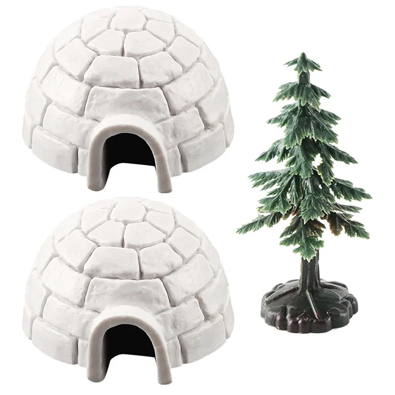 Polar Igloo Christmas Tree Figurines Set Miniature Arctic Figures Toy Playset Mini Polar Animal Shelter Ornament Decorative