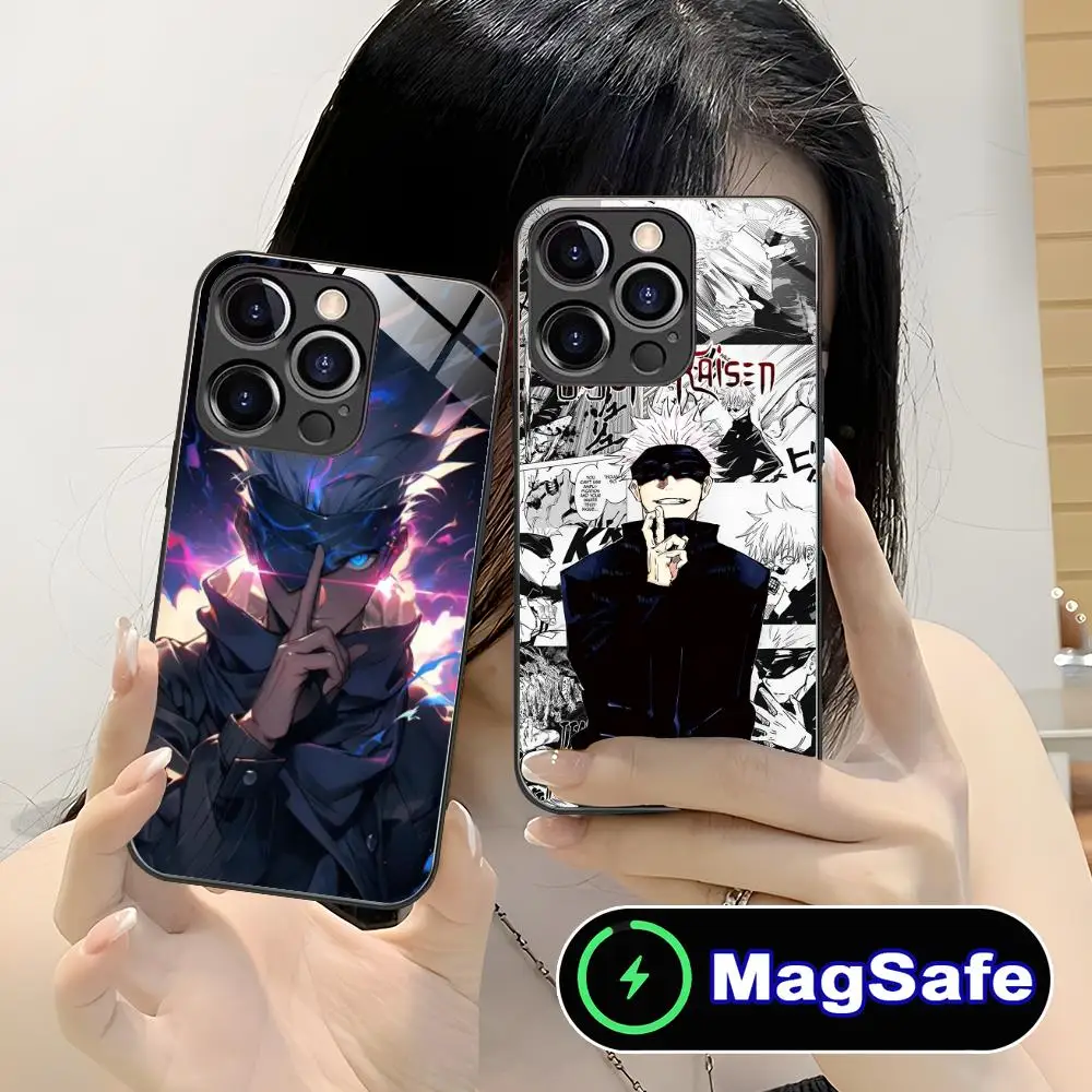 

Jujutsu Kaisen Satoru Gojo Phone Case for iPhone 17 16 15 14 13 12 11 Pro Max Plus Mini MagSafe Glass Colour Cover Pretty Luxury