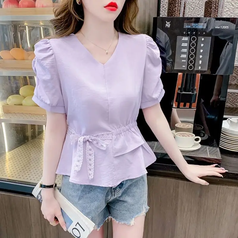 

Summer New French Style Double-Layer Ruffle Lace Tie Fashionable Slim-Fit Shirt Super Fairy Top