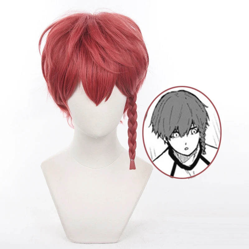 Kurona Ranze Cosplay Wig Anime Long 38cm Red Single Twist Braid Wig Heat Resistant Fibre Cosplay Anime Wigs + Wig Cap