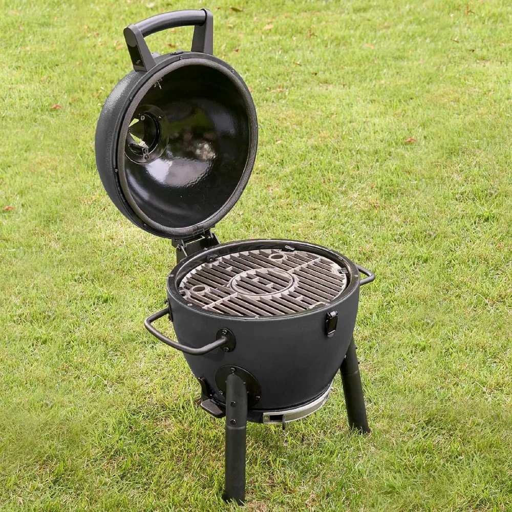 

Barbecue Grill, Cast Iron Grates and Locking Lid with 155 Cooking Square Inches in Ash Smoker, Barbecue Grill