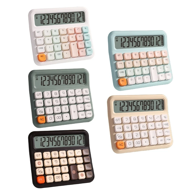 DN59 Colorful Cute Calculator Electronic Standard Calculator with 12 Digit Display Mechanical Buttons for Office School