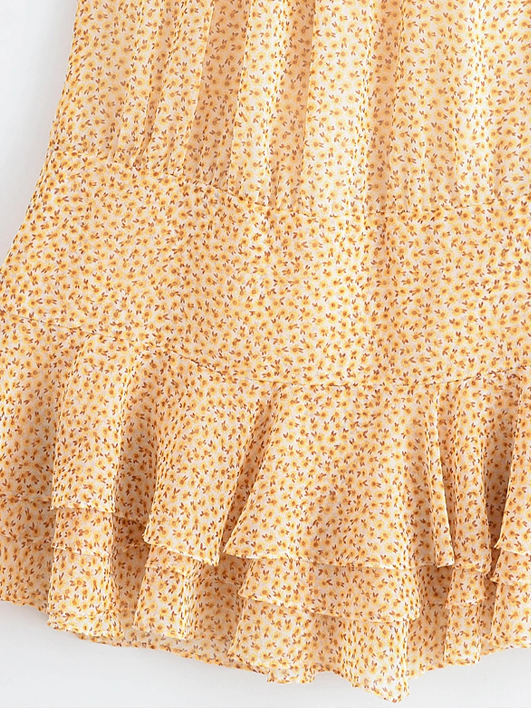 Estilo europeu e americano verão novas roupas femininas moda sexy sem costas em camadas halter pescoço impresso vestido curto