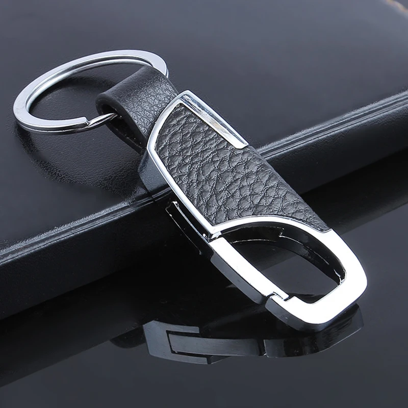 Porte-clés en cuir de luxe avec fermoir noir pour homme, porte-clés en métal, porte-clés bricolage créatif, clé de voiture, cadeau de bijoux