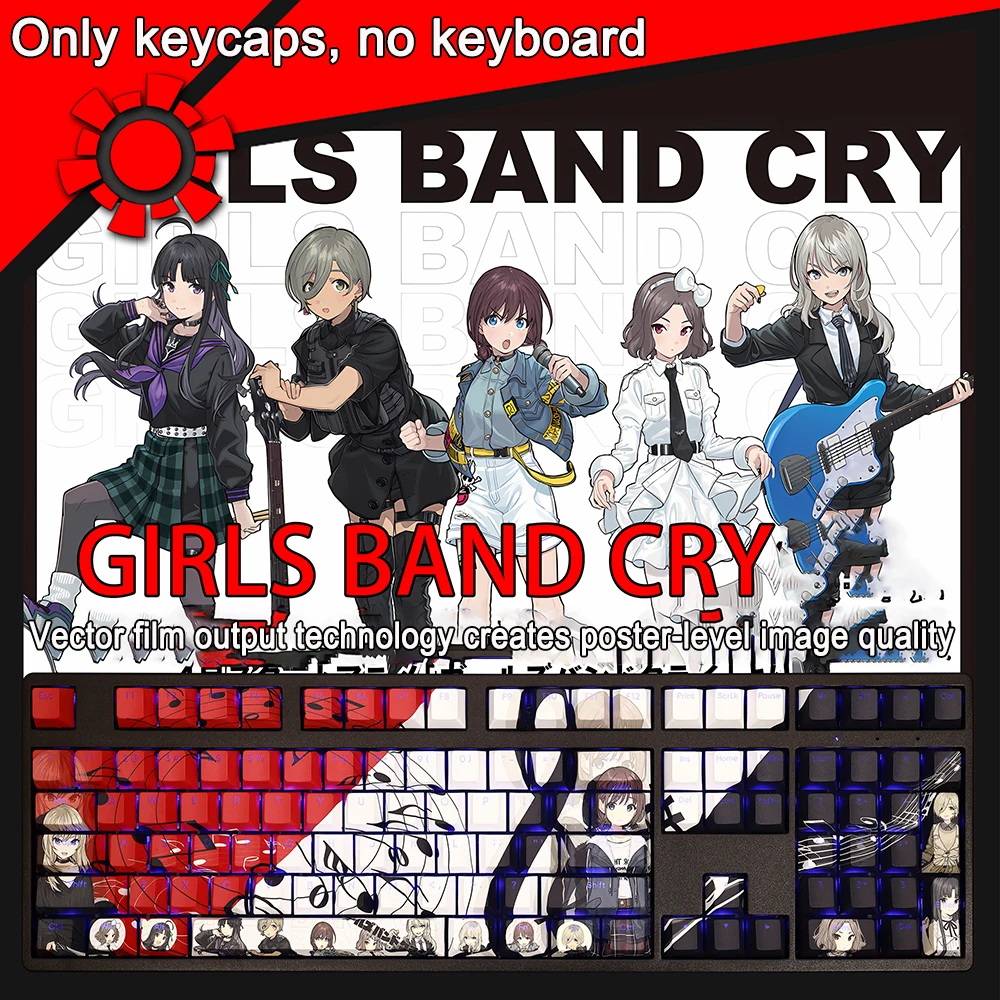 

108 PBT Key Caps Awa Subaru Girls Band Cry Keys Cover DYE Sublimation Cherry Cross Axis Switch Keycaps for Mechanical Keyboard