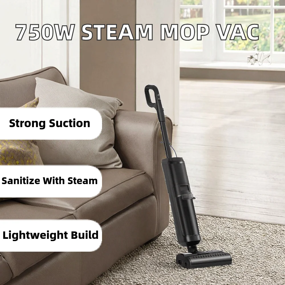 750W All-in-one Self-Cleaning Hot Steam Mop Vacuum Cleaner Filtration LED Display Deep Scrubs
