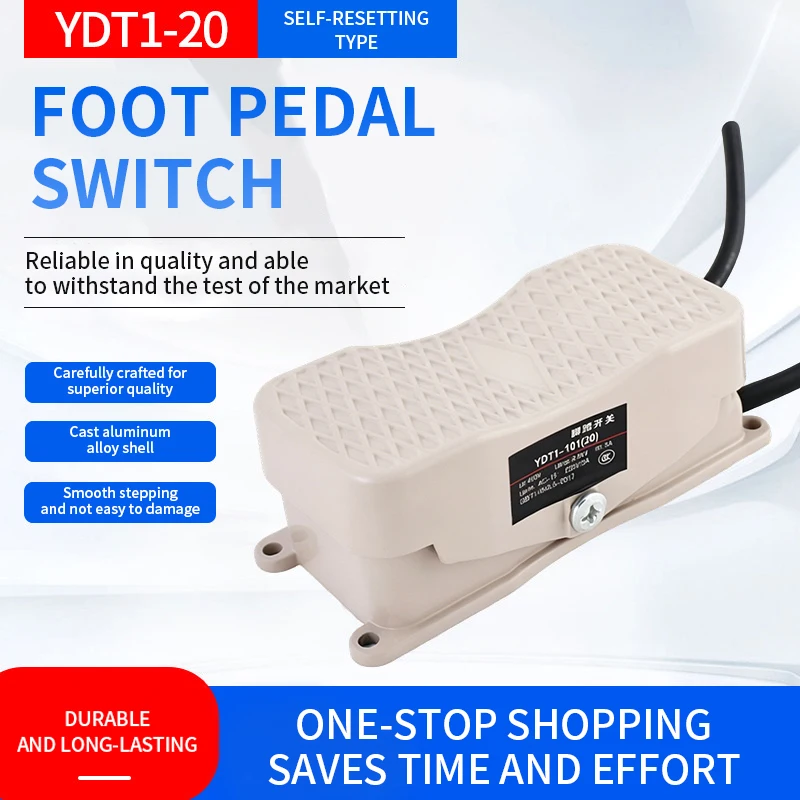 Foot Switch Pedal Push Button Controller YDT1-20 101 Reverse With Wire Aluminum Case Double Control Single Three Phase Motor