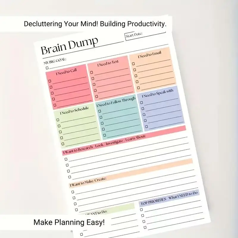 50/150 Sheets Undated Minimalist Journal Brain Dump Notebook A5 To-Do List & Task Manager For Project Planning Self-Organization