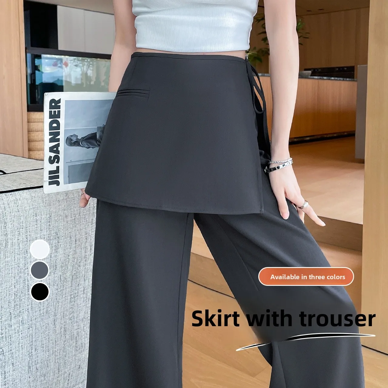 

Gray Wide Leg Suit Pants Women's Summer High Waist Draped Floor-Length Trousers Korean Style Slim Fit Straight Leg Trousers