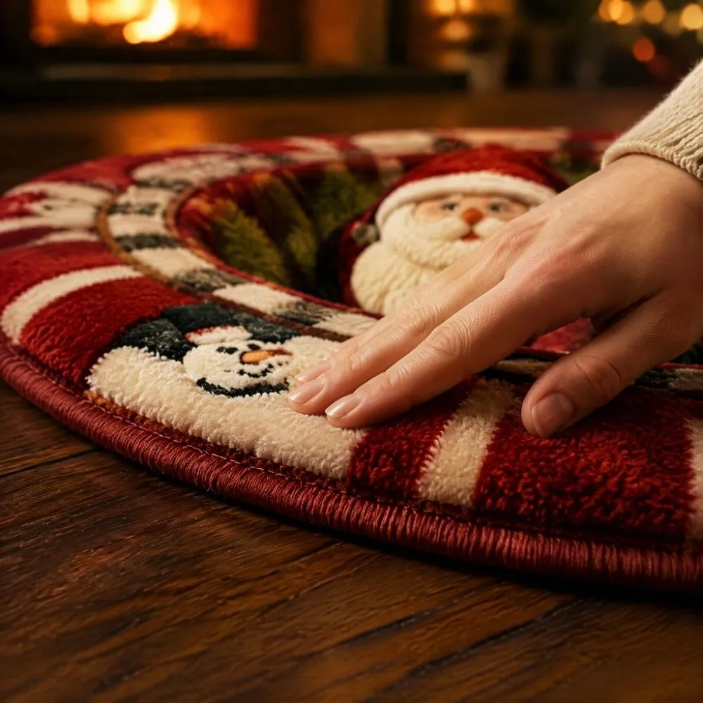 2D Flat Printed 3D Illusion Rug Non-Slip Floor Mat Round Vortex Carpet Crystal Velvet Santa Claus Christmas Doormat Christmas