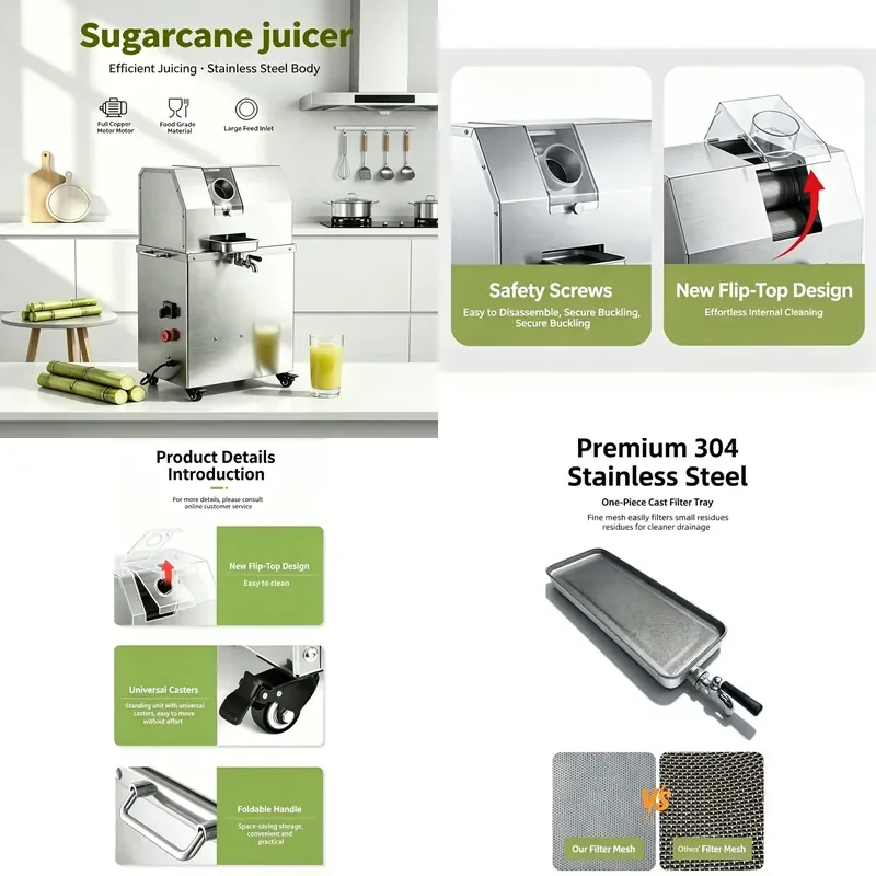 Brand Vertical Commercial Stainless Steel Sugarcane Juicer Machine Full Copper Motor Sugarcane Juice Extractor Visible