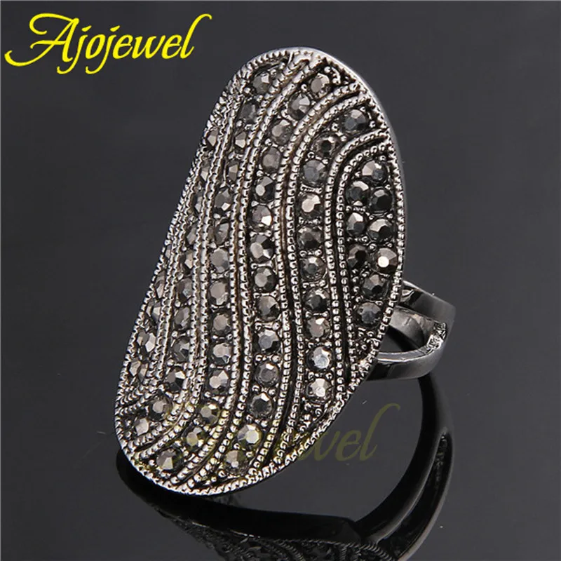 Ajojewel Unique Pave Black CZ Vintage Ring Size 7 8 9 Aneis Women\'s Brand Fashion Jewelry Geometric Finger Rings Wholesale