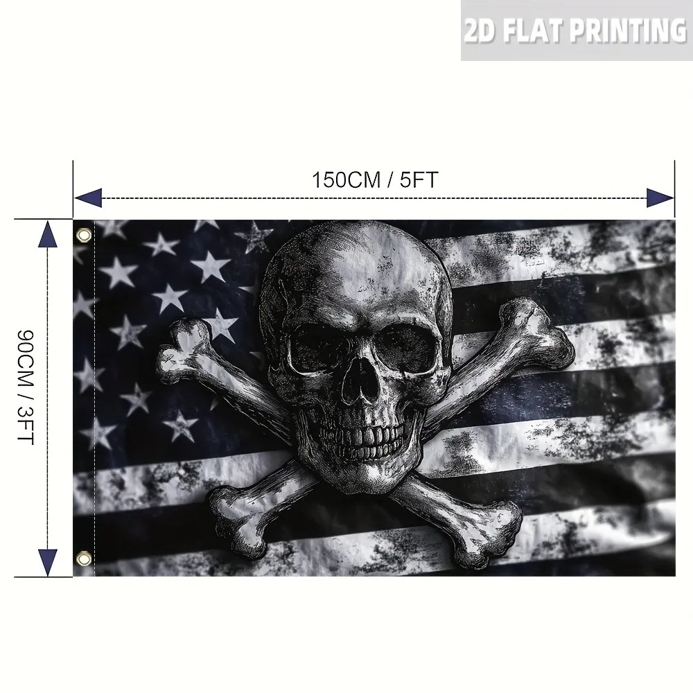 Skull And Crossbones American Flag Outdoor Banner Polyester Single-Sided Decorative Wall Hanging