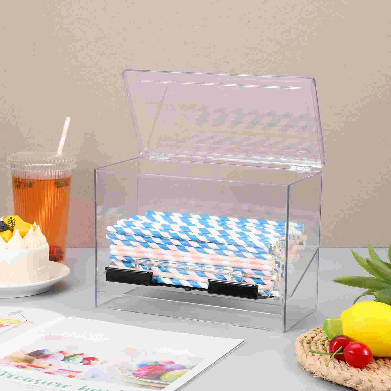 Transparent Acrylic Pressing Straw Dispenser Container Restaurant Storage Box Drinking Straw Holder Case Reusable Straw