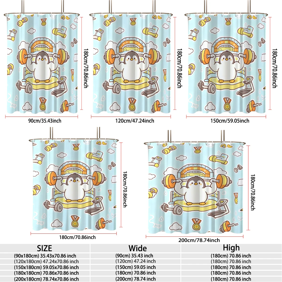 1pc fitness penguin print shower curtain fashionable privacy protection curtain suitable bathroom living room decoration