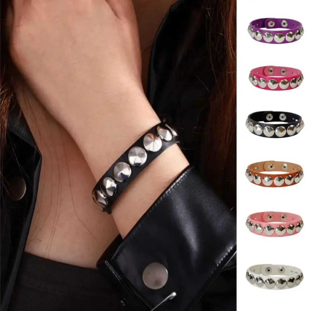 Hip Hop Round-point rivet Street Punk Leather Bracelets Punk Gothic Bangle Bracelet Adjustable Cuff Bangle Unisex