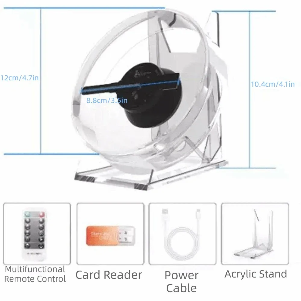 Diameter 12CM 3D Holographic Fan Mini with Remote Control 3D Hologram Projector Music Player Function with Stand