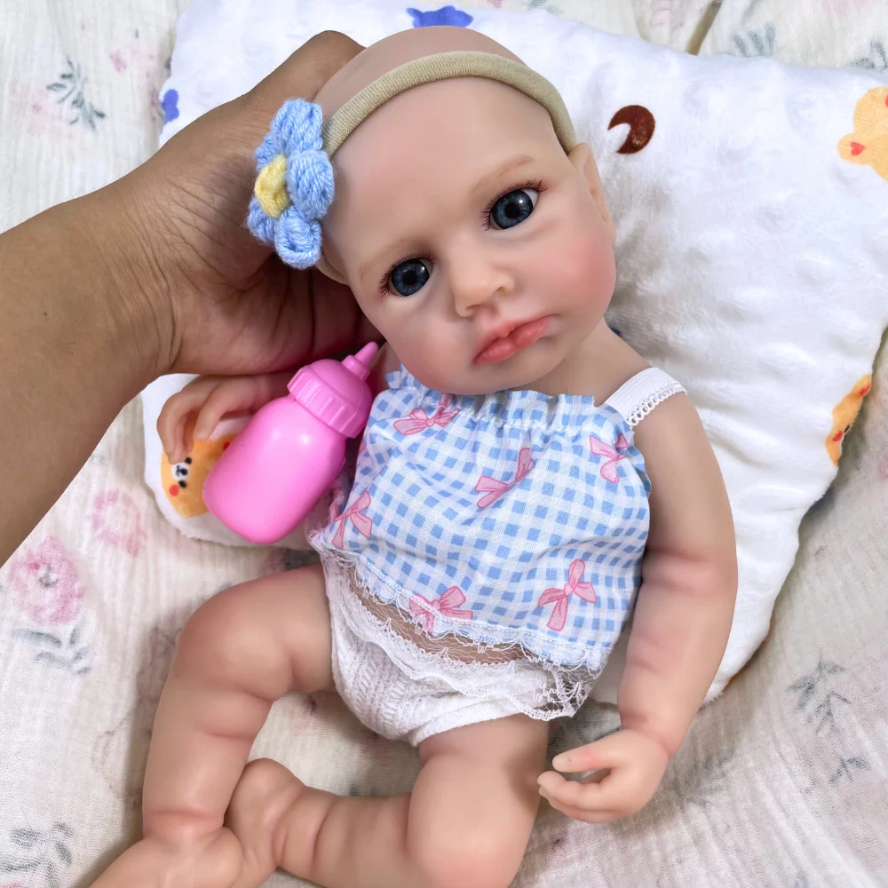 13-calowa, realistyczna lalka reborn z pełnego silikonu, LouLou, otwarta, z otwartymi niebieskimi oczami, miękki silikonowy korpus, prezent urodzinowy/świąteczny dla dziewczynki