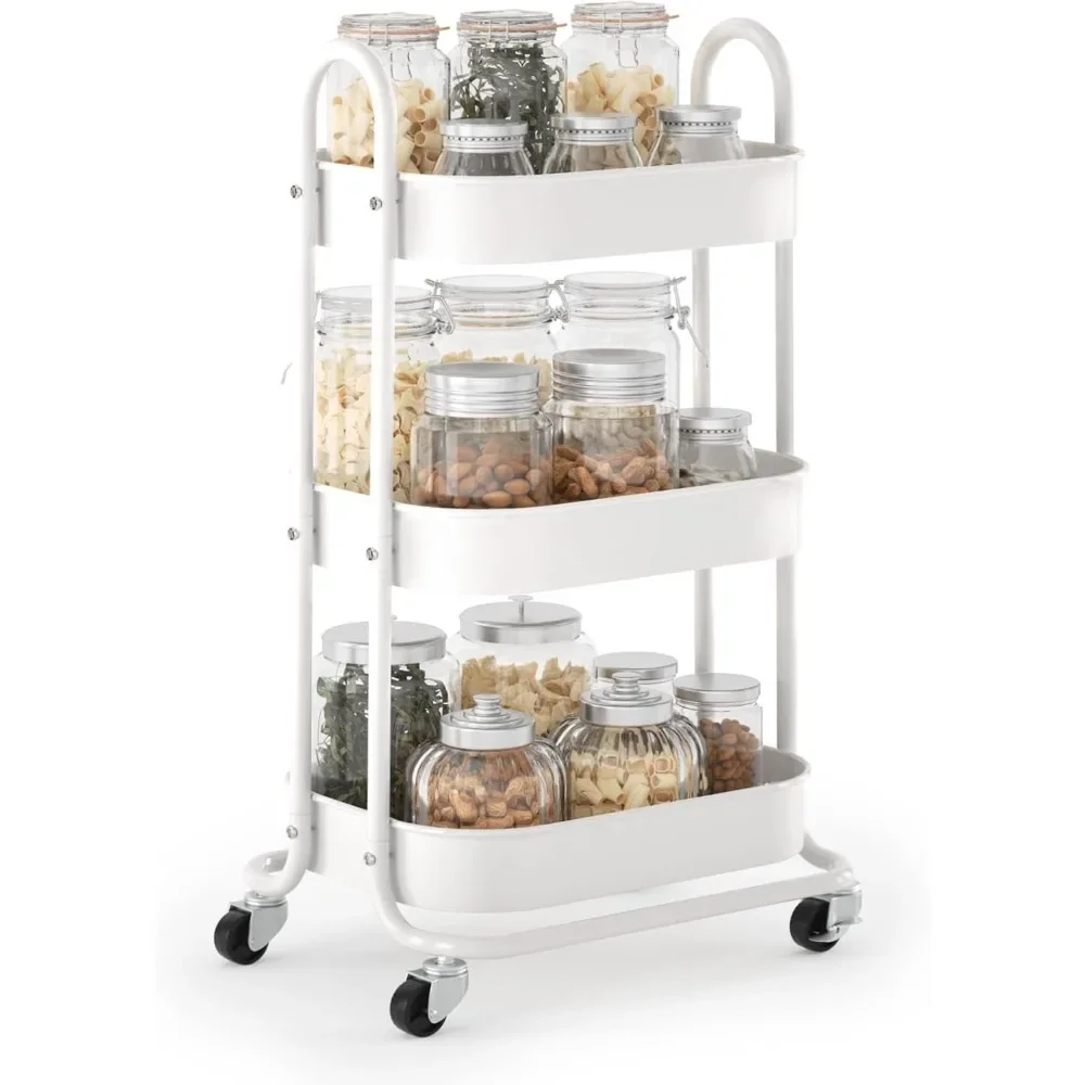 

3 Tier Rolling Cart, Round Metal Utility Cart with Lockable Wheels, Storage Cart Organizer Trolley, Trolleys