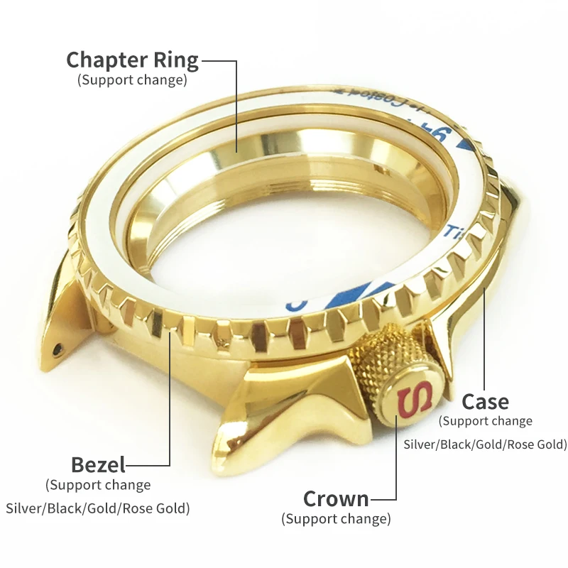 SKX007 SRPD Корпус часов на заказ Подходит для NH35 NH36A Механизм из нержавеющей стали Блестящие детали Сменный ободок часов Корона Кольцо с головкой