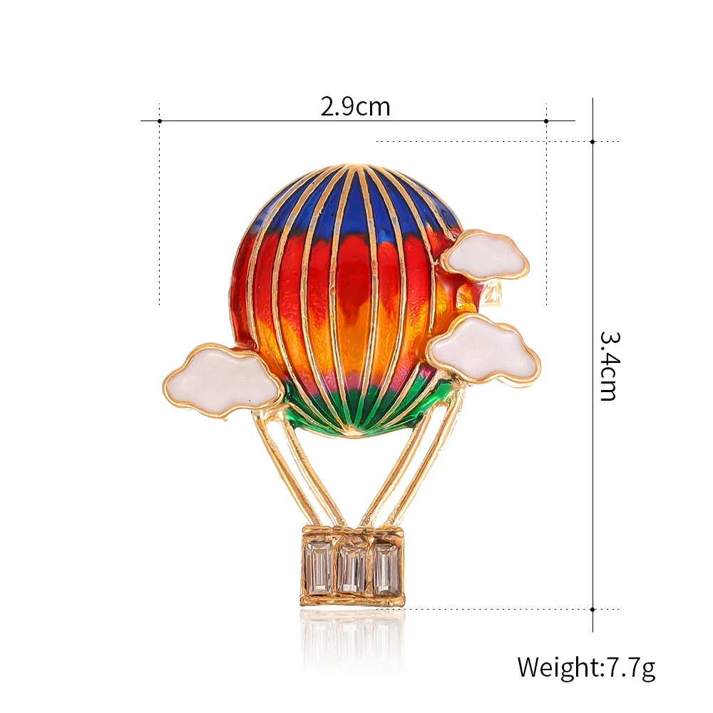 New Korean version hot air balloon drip oil brooch, fashionable cartoon inlaid with diamonds, colorful cloud flower clothing acc