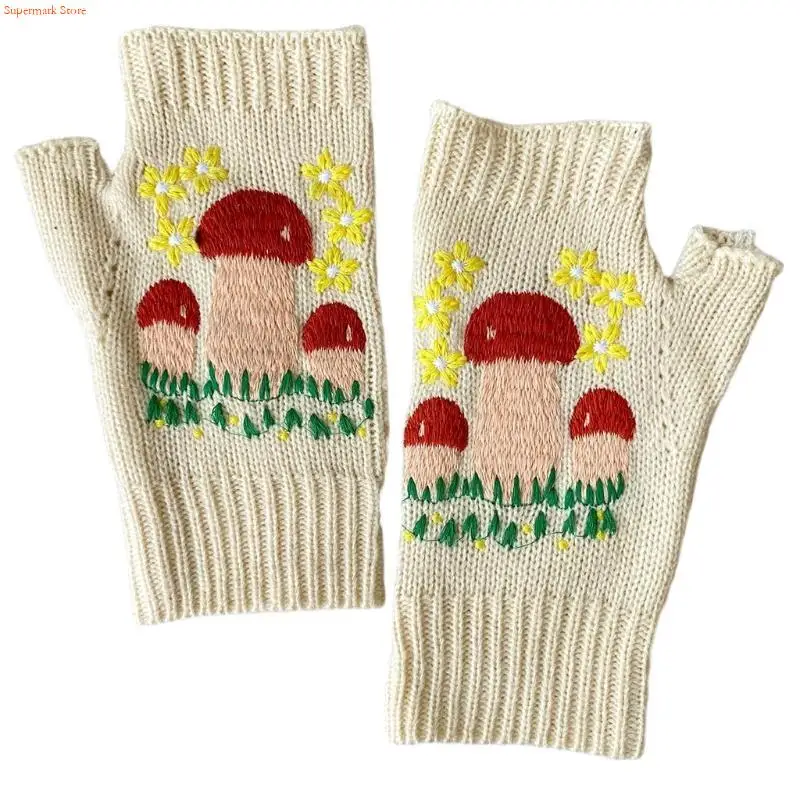 Q5WE Half Finger Mittens Knit Touchscreen Gloves Christmas Presents for Women Teen
