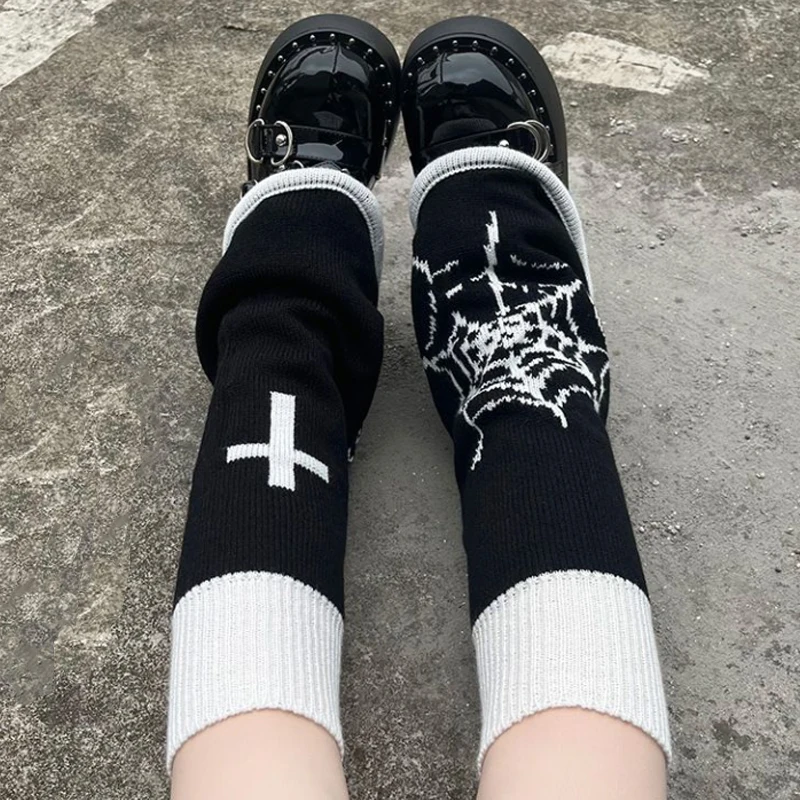 JK Stocking Women's Autumn and Winter Double Cross Calf Set Spicy Girl Y2k Subcultural Socks Set Wide Leg Stacked Socks