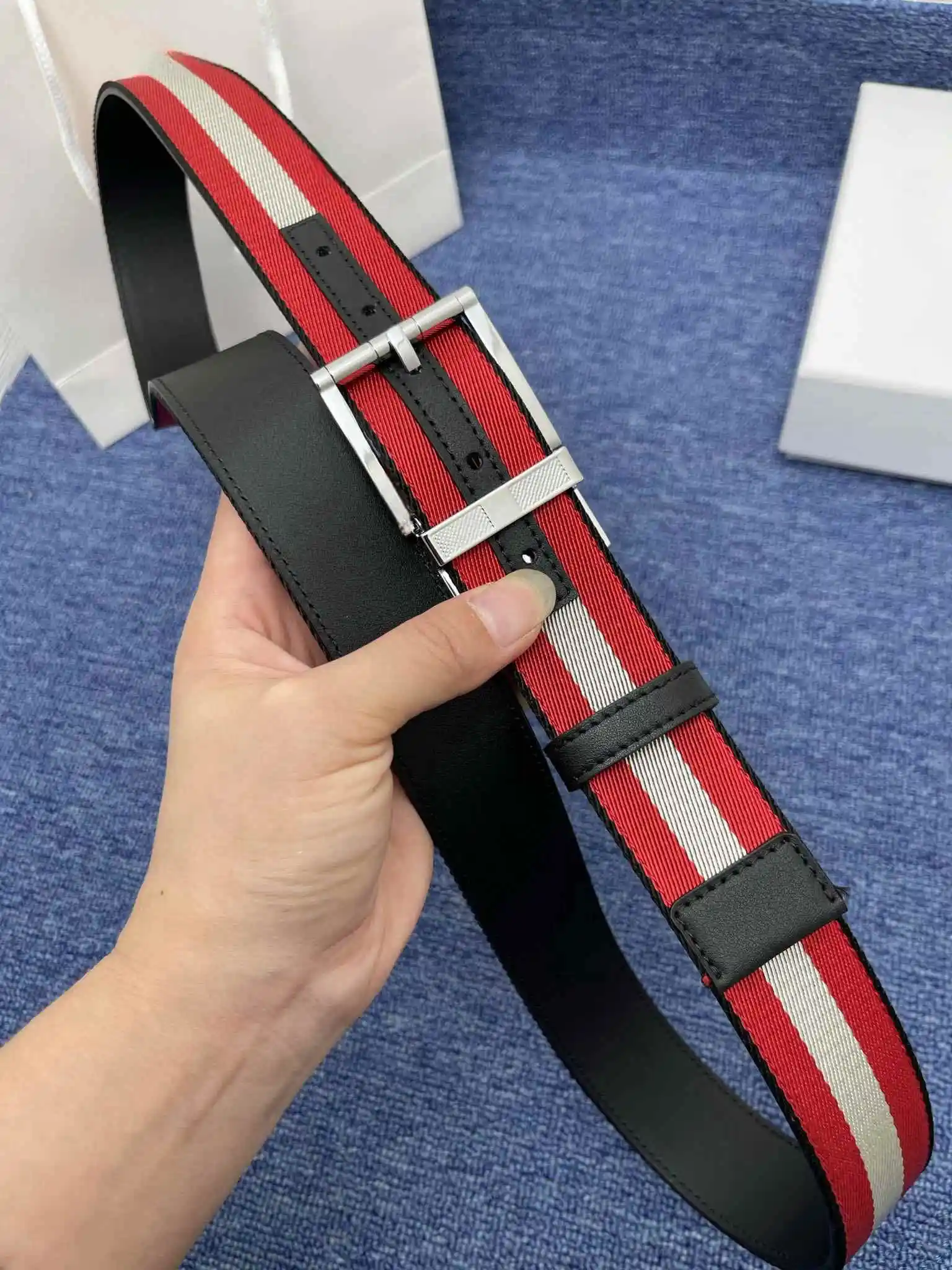 

New B Style Belts Fashoin Patchwork Leather Canvas Design Belts Male Striped Sample Causal Sports Men Business Waistband