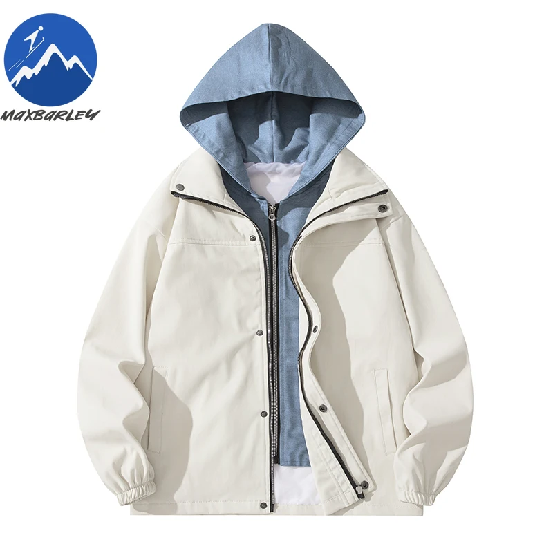 

Maxbarley Men Jacket New Hood Outdoor Adventure Windproof Coat Premium Fake Two Piece Japanese Style Lightweight Autumn Clothing
