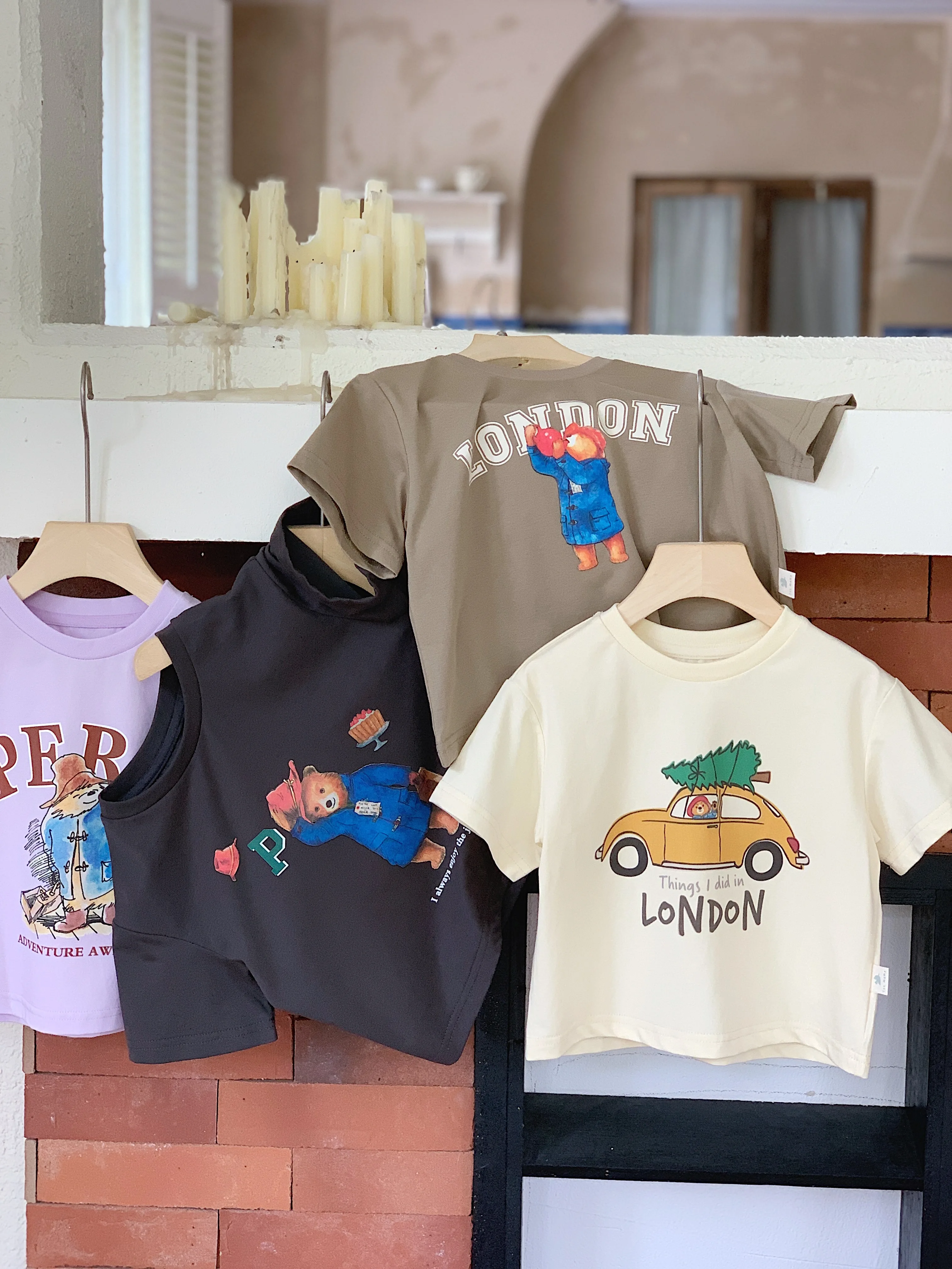 Kurzarm-2024-Stoff für Kinder mit Zucker, Sommer, neues Produkt für Jungen und Mädchen, Cartoon-Teddybär, kurzärmeliges T-Baby-Ro