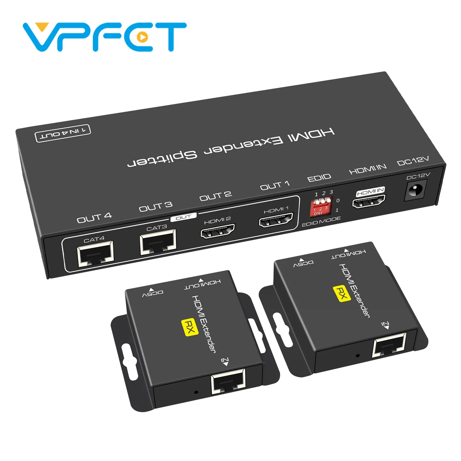 

HDMI extender splitter over Cat5e/6 165ft 1 in 2 out 1 x 2 port 60m adapter two loop HDMI out Ethernet supports1080P RJ45 VPFET