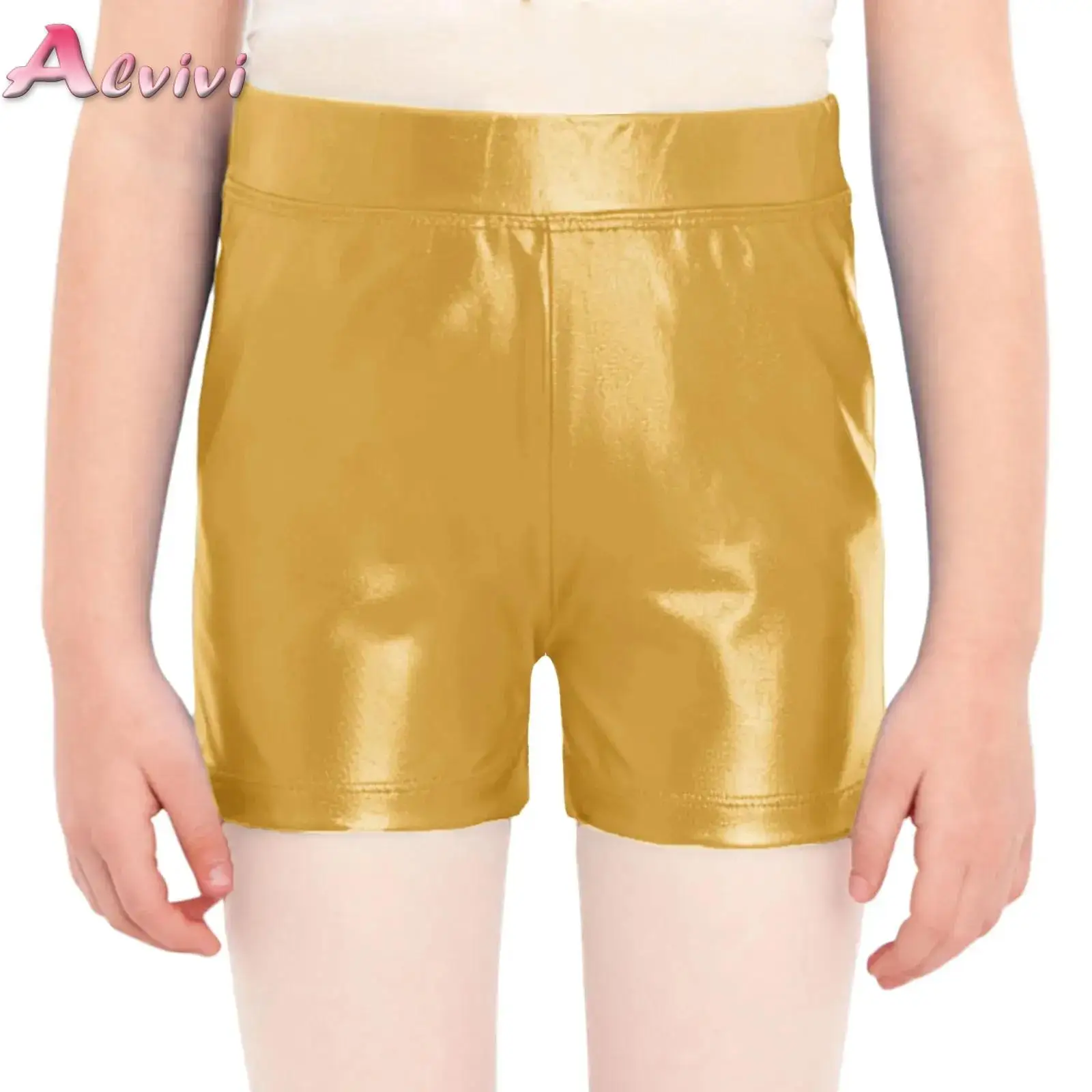 

Kids Girls Metallic Shorts Elastic Waistband Shiny Dance Hot Pants for Jazz Modern Dance Party Stage Performance Competition