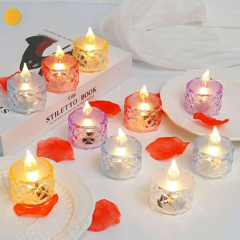10 Electronic Candles Transparent Diamond Crystal Tea Wax Qixi Festival Announcement Romantic Atmosphere Lamp Led Mini Lamp