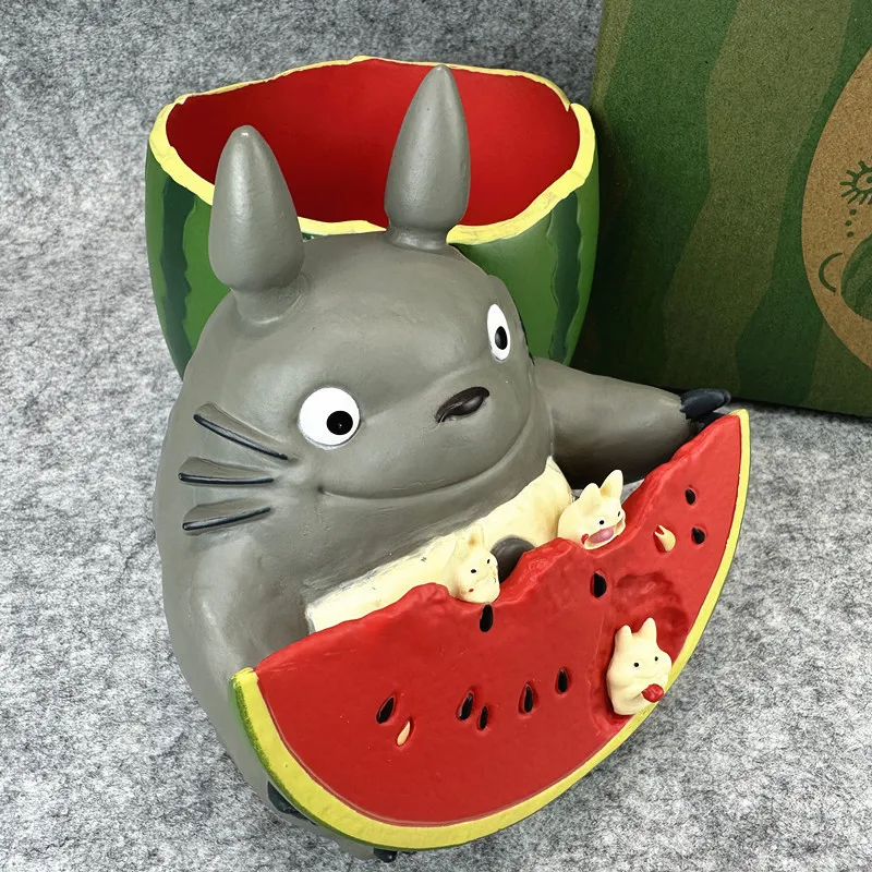 Mini Cute Totoro Watermelon Shaped Anime Figure Desktop Storage Collectible Doll Home Window Sill Decor Plant Pot Model Toy Gift