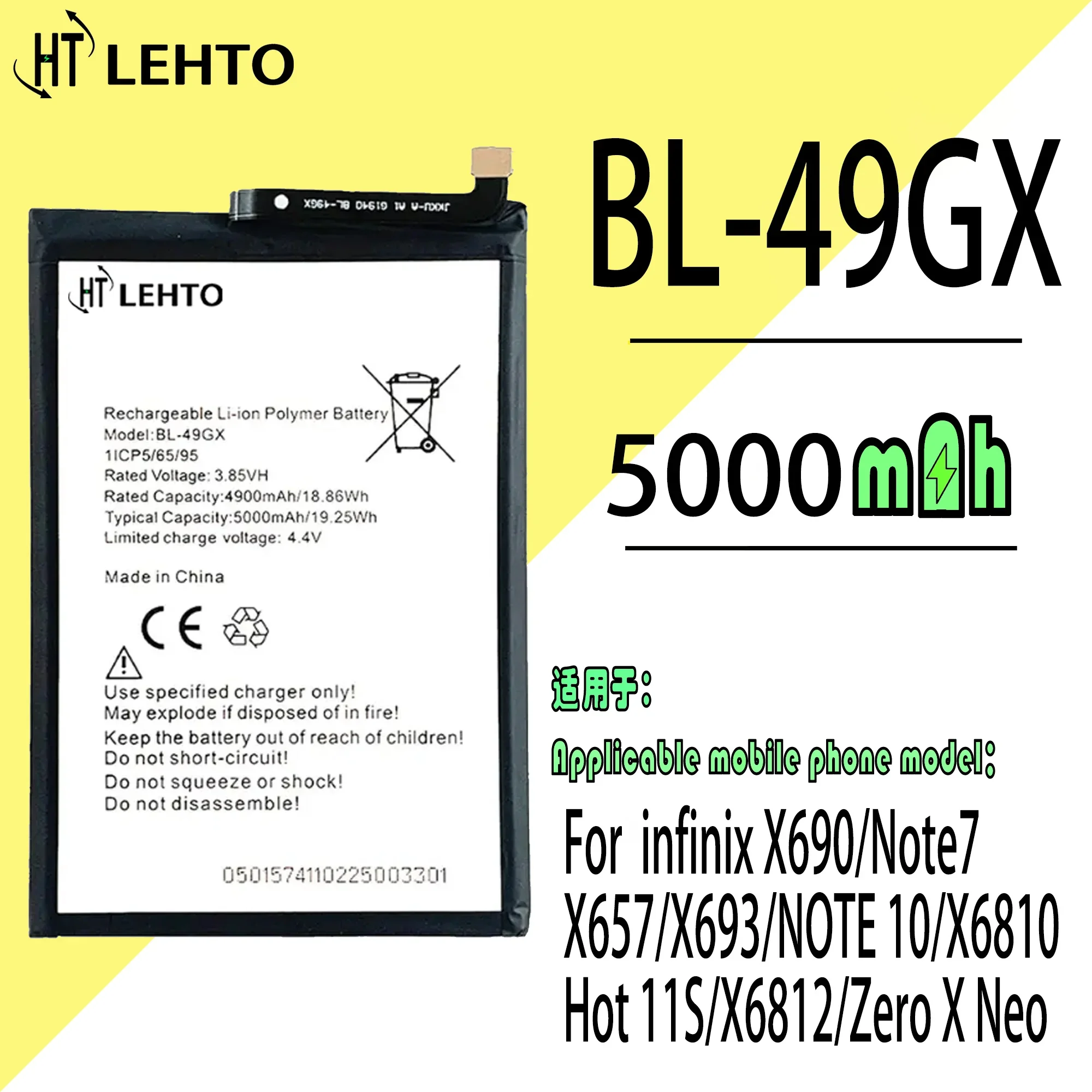 BL-49GX Battery For Infinix X690 / Note7 / X657/X693TE 10/ Hot 11S/X6812/Zero X Neo  Capacity Phone Batteries Bateria