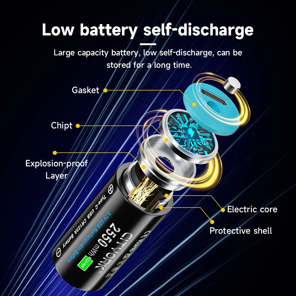 CITTORK Real Capacity 3.7V CR123 CR123A Rechargeable Battery USB Port Charging RCR123 16340 16350 Batteries for Flashlight