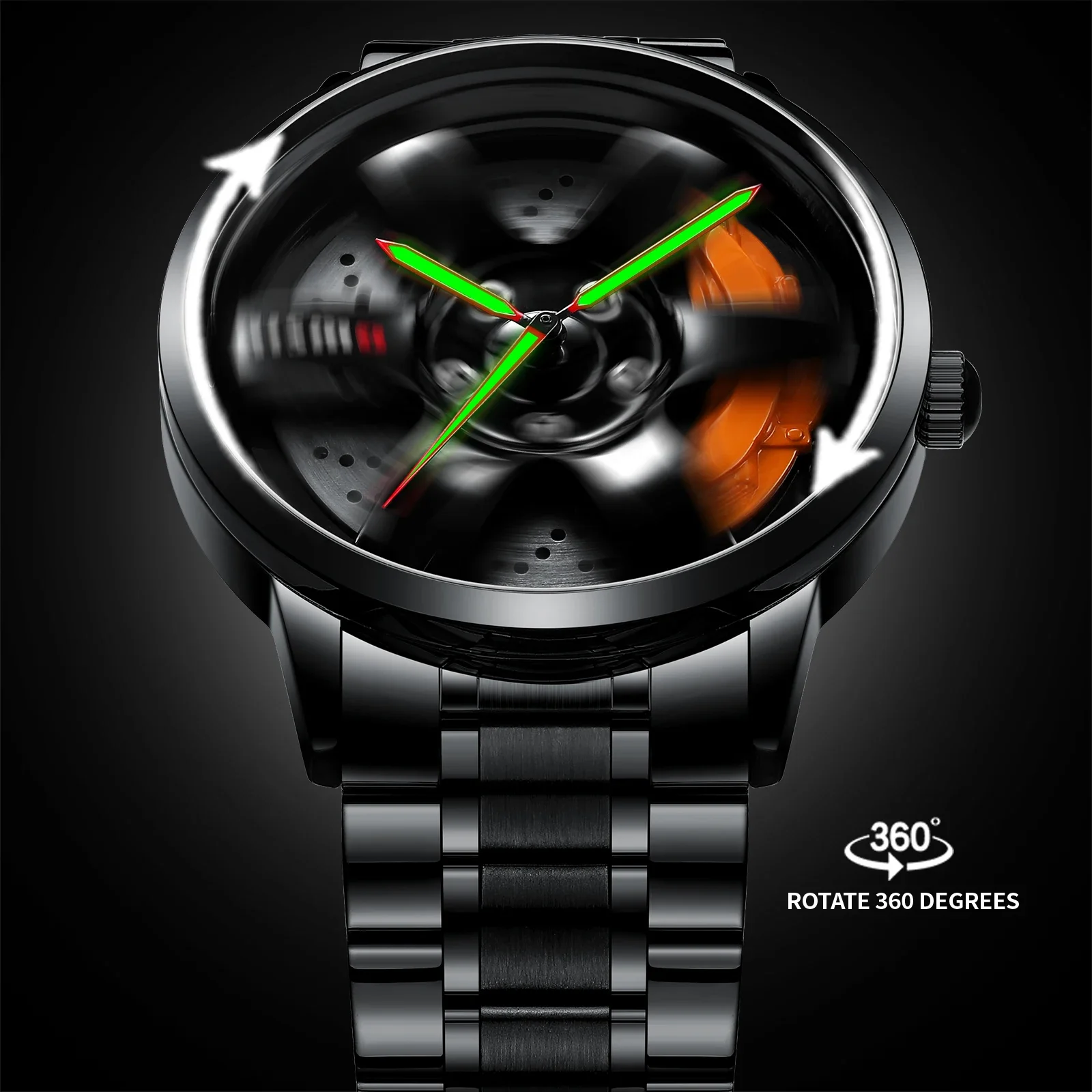 Original 3D Car Wheel Watches Men Waterproof 360° Rotate Rim Hub Watches Spinning Men's Sports Car Wheel Watches For Men Clock