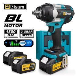 Gisam 1800N.M Torque Brushless Electric Impact Wrench 1/2 inch Cordless Wrench Screwdriver Power Tool For Makita 18V Battery Pin