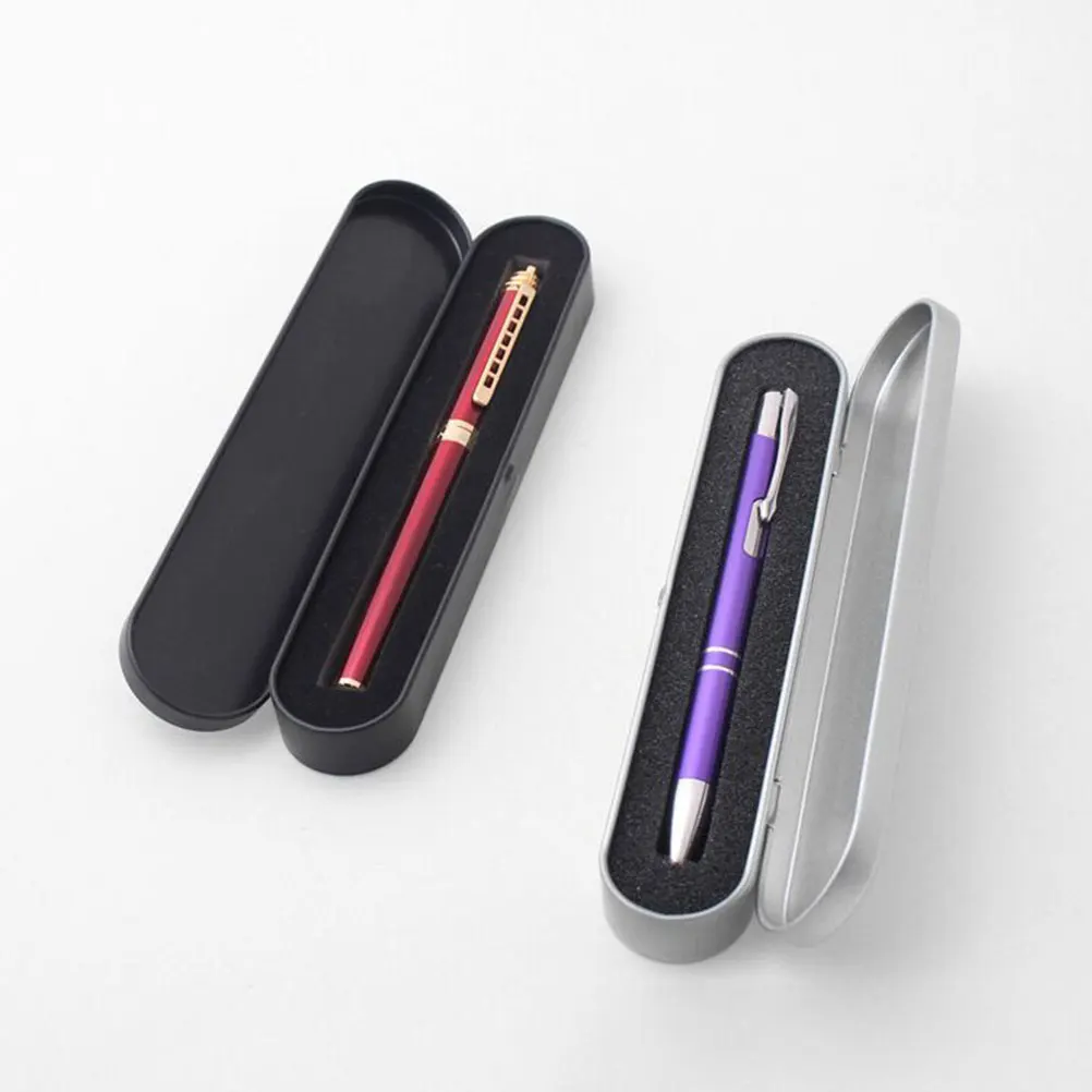 

4Pcs Tinplate Pen Case Silver Durable Elegant Body Suitable for Most Pens Gift Choice Stationery Case